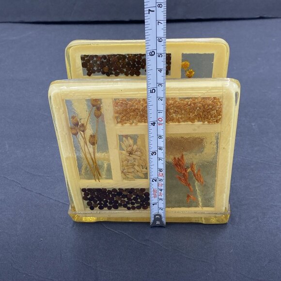 Vtg Napkin Holder 70's Lucite Resin Acrylic Seeds Flowers Farmhouse Granola - Picture 8 of 12